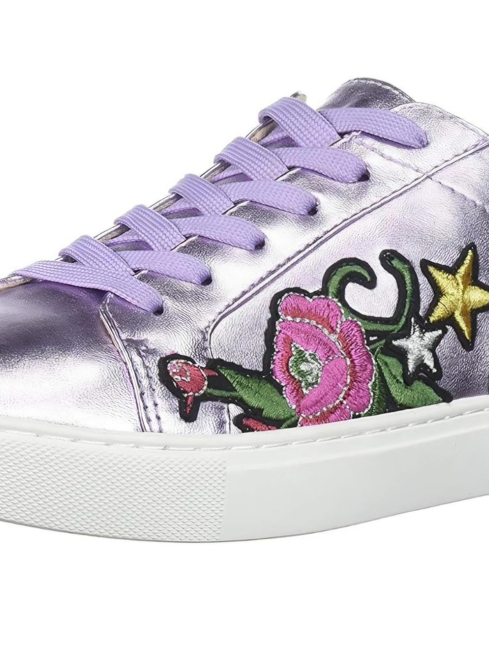 Kenneth Cole Metallic Lavender Low-Top Sneaker with Floral Embroidery